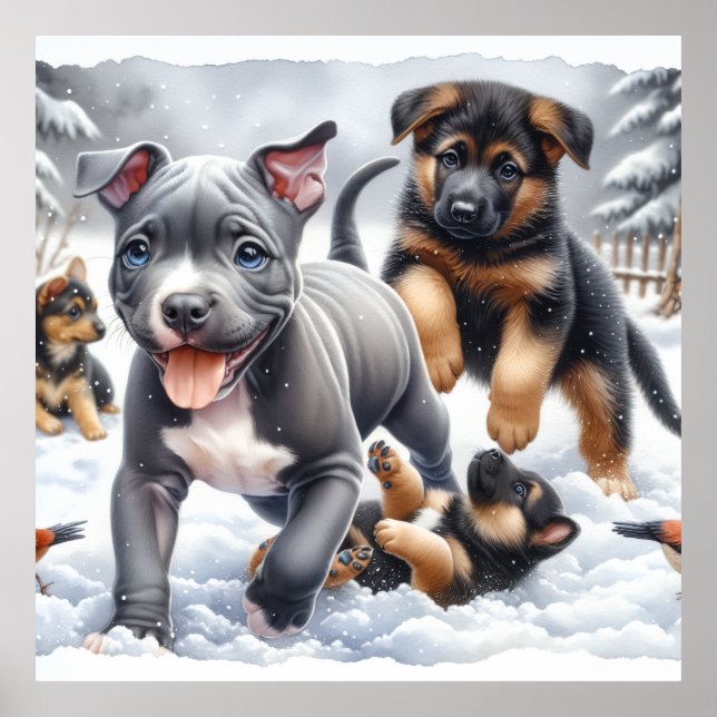 Poster Cachorrinhos Felizes Jogam (Frente)