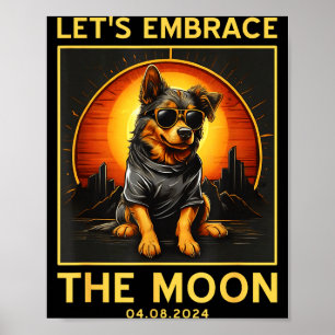 Poster Cachorro Abraça Lua Eclipse Solar Total 2024 Engra