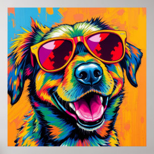 Poster Cachorro Abstrato Colorido com Óculos de Sol