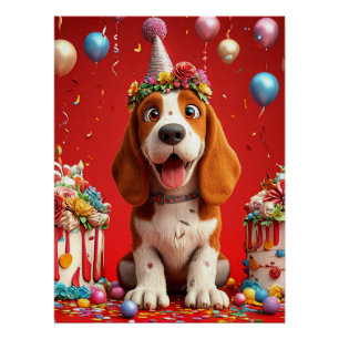 Póster Cachorro Adorável Cachorro Celebrando Aniversário