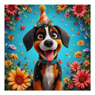 Póster Cachorro Adorável Comemora Festa de Aniversário