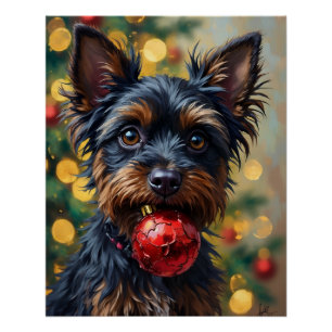 Póster Cachorro Affenpinscher com Enfeite de Natal