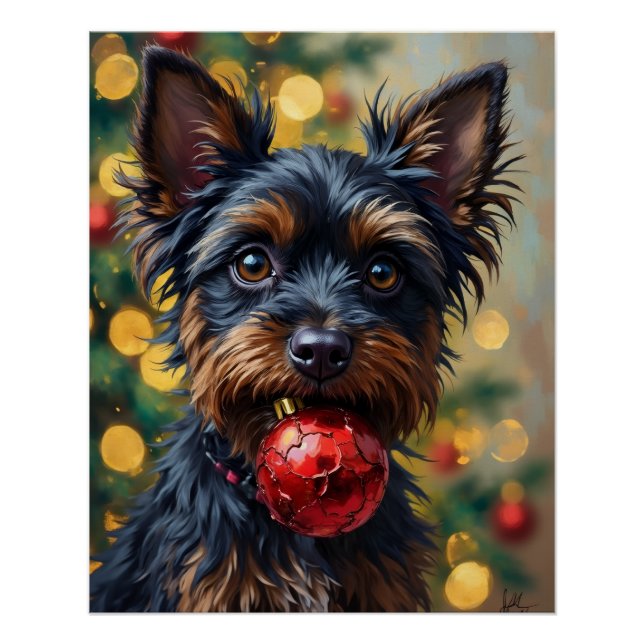 Póster Cachorro Affenpinscher com Enfeite de Natal (Frente)