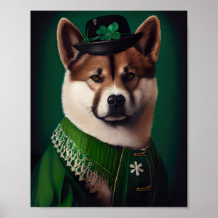 Poster cachorro akita vestido para o Dia de São Patrício