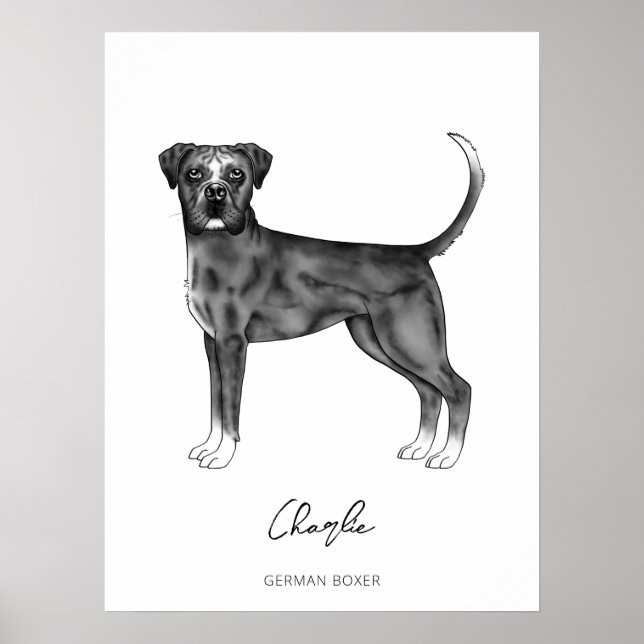 Poster Cachorro Alemão Em Texto Preto E Branco E Personal (Frente)