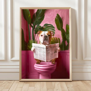 Poster Cachorro Americano no Banheiro Lendo no Vaso Sanit