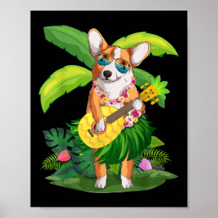 Poster Cachorro & do Havaí; Pineapple Ukulele Summer