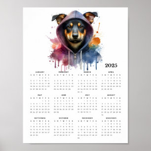 Poster Cachorro Aquarela no Hoodie Splash Calendário do A