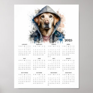 Poster Cachorro Aquarela no Hoodie Splash Calendário do A