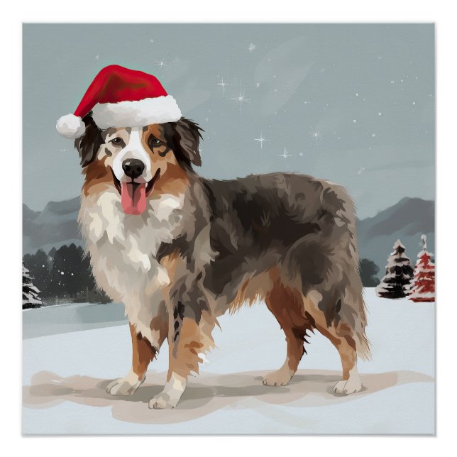 Póster Cachorro Australiano no Natal da Neve (Frente)