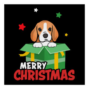 Póster Cachorro Beagle Amantes do Papai Noel Natal Feliz