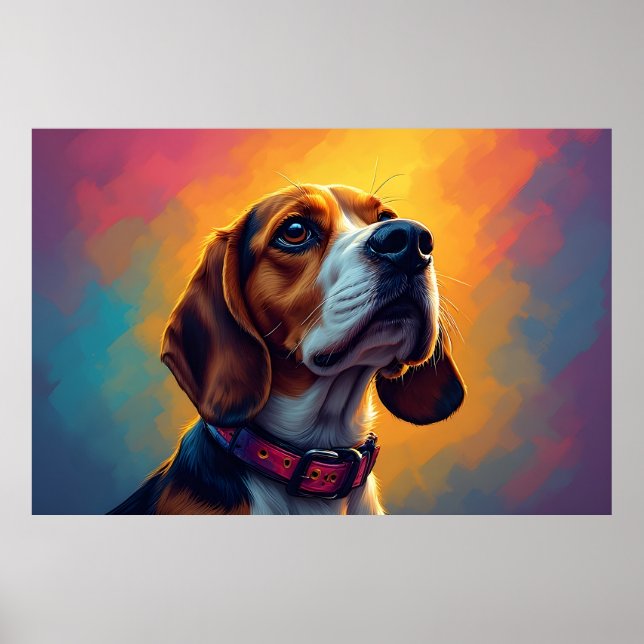 Poster Cachorro Beagle Bonito Com Coleira Vibrante (Frente)