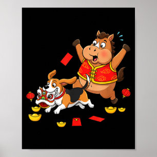 Poster Cachorro Beagle Cavalo Chinês Divertido Meninos Ho