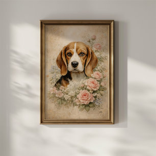 Poster Cachorro Beagle com Rosas