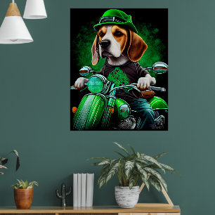 Poster Cachorro Beagle dirigindo bicicleta no Dia de São 