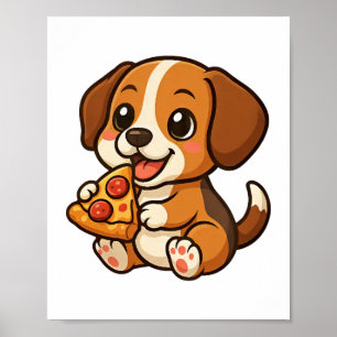 Poster Cachorro beagle fofo pizza amantes da pizza desenh