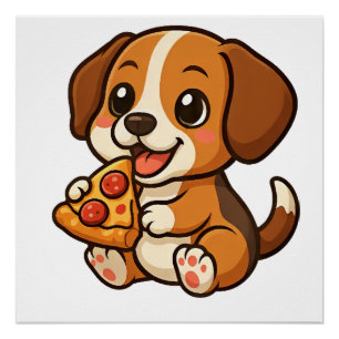 Póster Cachorro beagle fofo pizza amantes de pizza cartoo