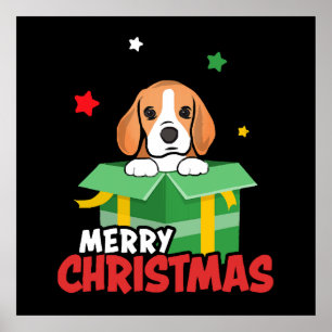 Poster Cachorro Beagle Papai Noel Amantes do Natal Feliz