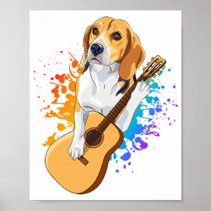 Poster Cachorro Beagle Tocando Violão Acústico