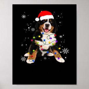 Poster Cachorro Bernês Engraçado Ilumina Camisa de Natal 