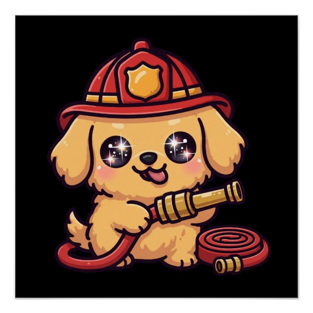 Póster Cachorro Bombeiro Kawaii Fofo (Frente)