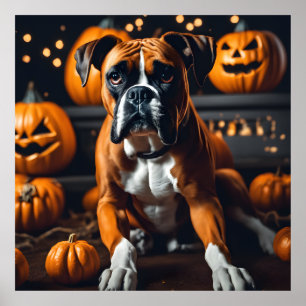 Poster Cachorro Bonito de Halloween w Bombeiros na Noite
