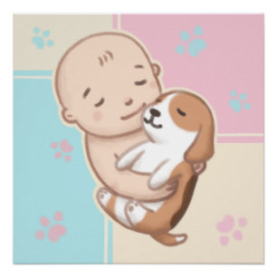 Póster Cachorro Bonito e Ilustração de Bebês