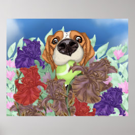 Poster Cachorro bonito em um campo de flores.