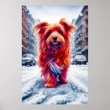 Cachorro bonito perdido na estrada branca nevada