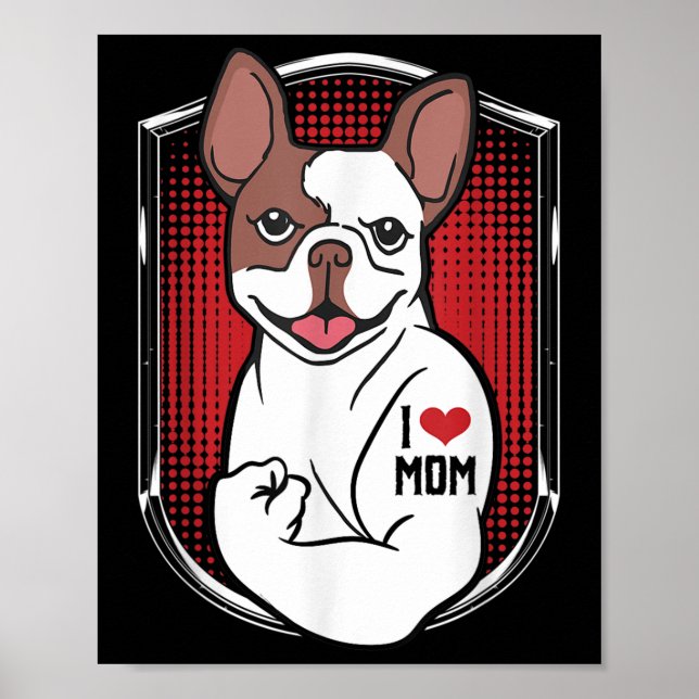 Poster Cachorro Bonito Tatuagem Eu Amo Mamãe (Frente)