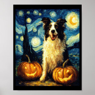 Poster Cachorro Border Collie Fofo Abóbora de Halloween P