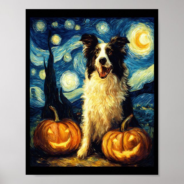 Poster Cachorro Border Collie Fofo Abóbora de Halloween P (Frente)