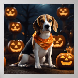 Poster Cachorro Borrão Bonito do Halloween Cachorro Pumpk