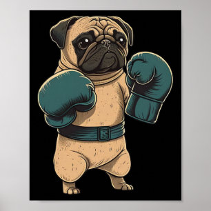 Poster Cachorro Boxeador Pug Boxer Luvas de Boxe Mma Kick