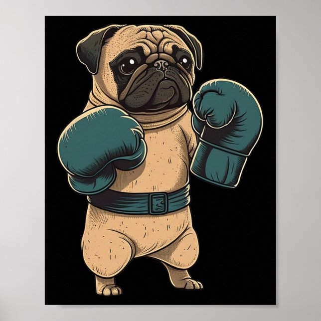 Poster Cachorro Boxeador Pug Boxer Luvas de Boxe Mma Kick (Frente)
