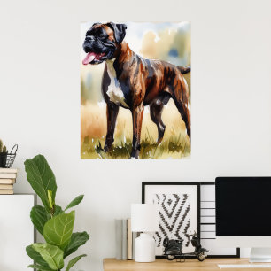 Poster Cachorro Boxer de Aquarela