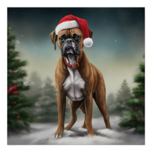 Póster Cachorro Boxer na Neve Natal
