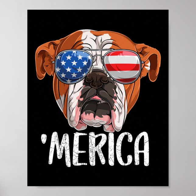 Poster Cachorro Britânico Inglês Cachorro 4 De Julho Amer (Frente)