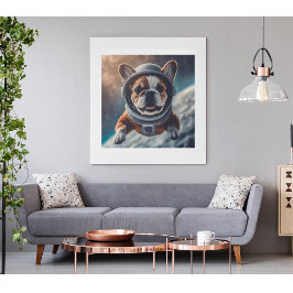Poster Cachorro Bulldog Francês Astronauta Cartaz de Berç