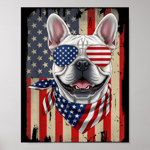 Poster Cachorro Bulldog Francês de 4 de Julho Bandeira Am