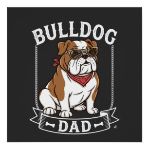 Póster Cachorro Bulldog Pai Óculos de Sol Bandana