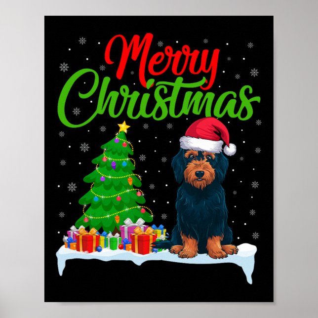 Poster Cachorro Cachorro Árvore de Natal Luz Engraçada Xm (Frente)