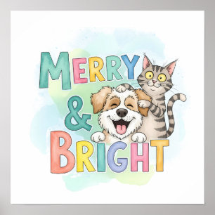 Poster Cachorro Cachorro e Feliz de Gato e Brilho