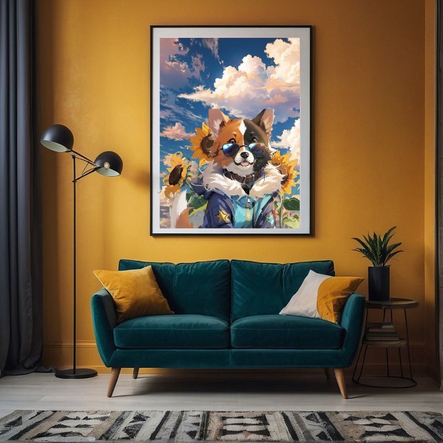 Poster Cachorro Cachorro Inspiracional Floral Girassol-Bo (Available in a variety of sizes from very big to very small)