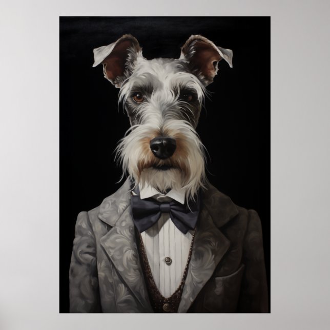 Poster Cachorro Cachorro Portraje Cinza Suit Arco Tie (Frente)
