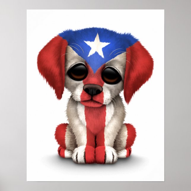 Póster Cachorro Cachorro Puppy Patriótico Porto Rico, Cuj (Frente)