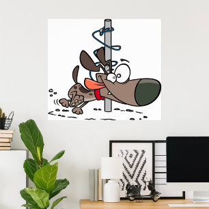 Poster Cachorro Cartoon Tangido em Torno do Polo com Lash