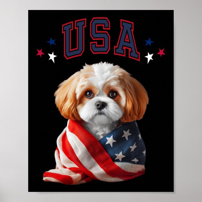 Poster Cachorro Cavachon EUA América Bandeira Patriótica  (Frente)