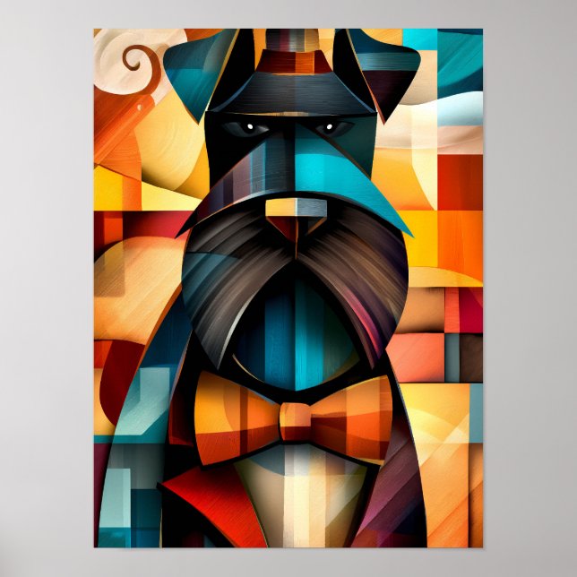 Poster Cachorro Charmoso – Cavalheiro Cubista com Gravata (Frente)