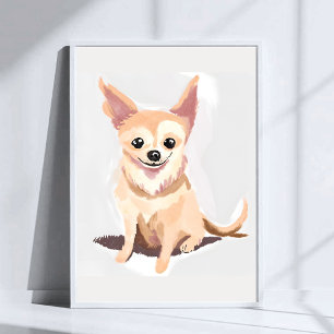 Poster Cachorro Chihuahua Arte em Aquarela de Cachorro